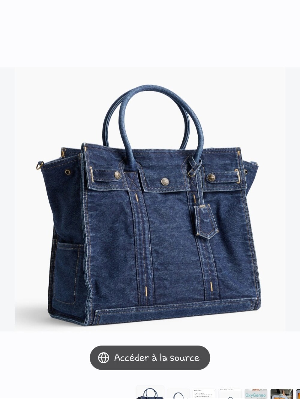 GAP Dark Blue Denim Structured Tote with Top Handles